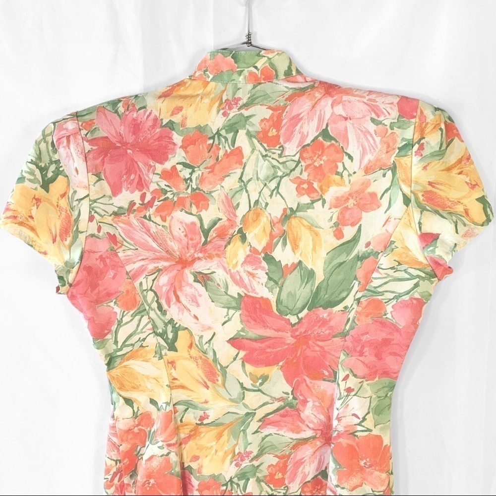 VINTAGE GARDANIA PARIS FLORAL  MULTICOLOUR BUTTON UP DRESS SHORT SLEEVES MEDIUM - Picture 7 of 17